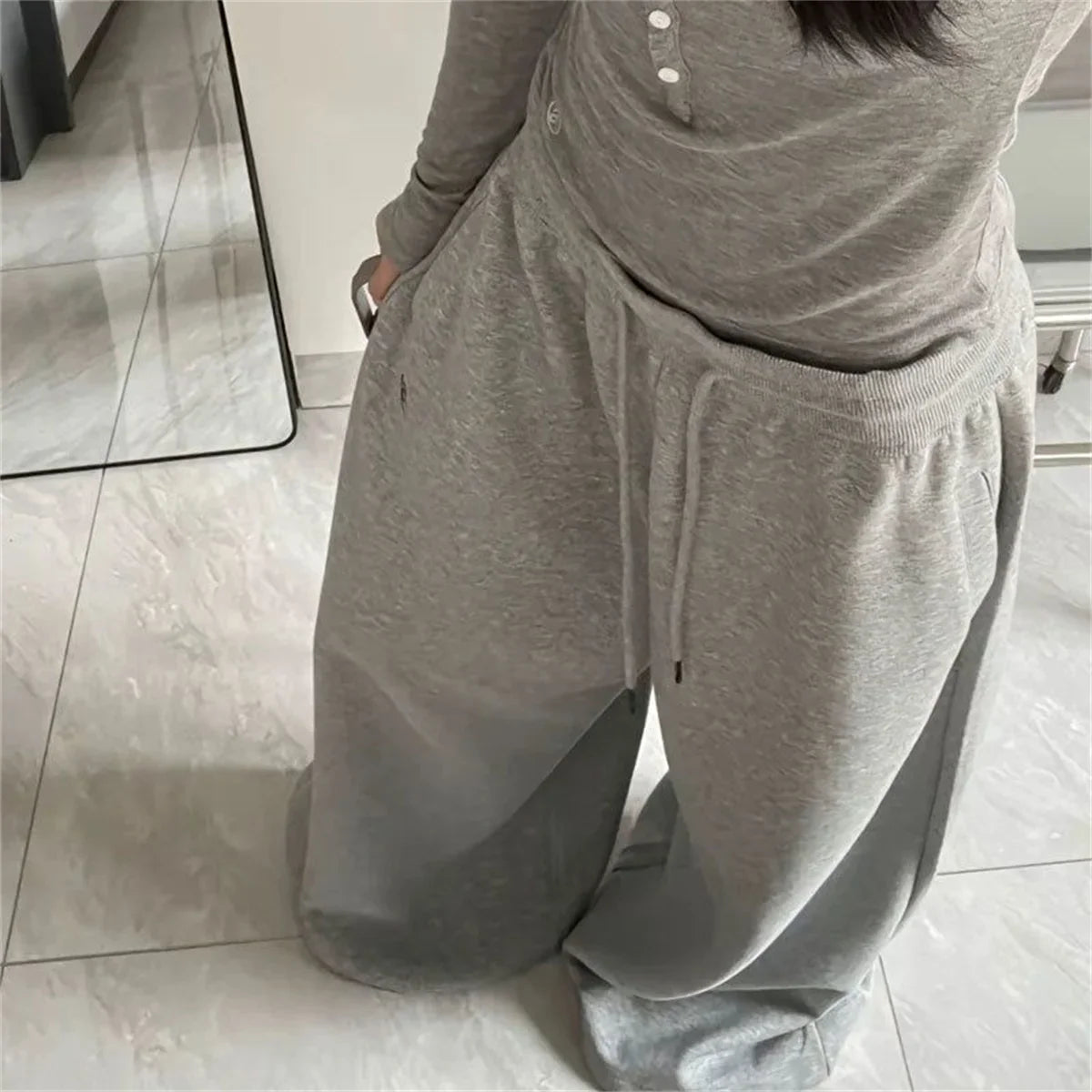 Oversize Grey Black Sweatpants Y2K Korean Streetwear Loose Casual Jogger Pants High Waist All Match Drawstring Trousers