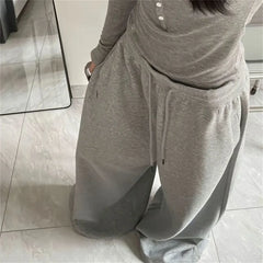 Oversize Grey Black Sweatpants Y2K Korean Streetwear Loose Casual Jogger Pants High Waist All Match Drawstring Trousers