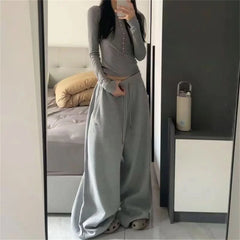 Oversize Grey Black Sweatpants Y2K Korean Streetwear Loose Casual Jogger Pants High Waist All Match Drawstring Trousers