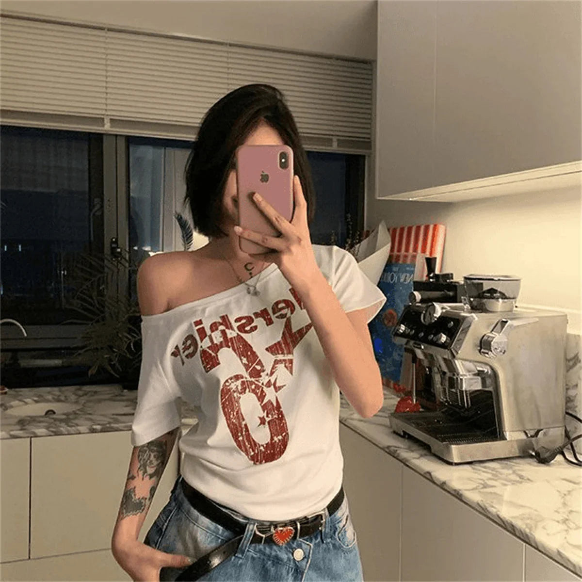Y2k Sport Off shoulder Top Letter Vintage 2000s Short sleeve T shirt Lady Body Basic Crop Top Casual