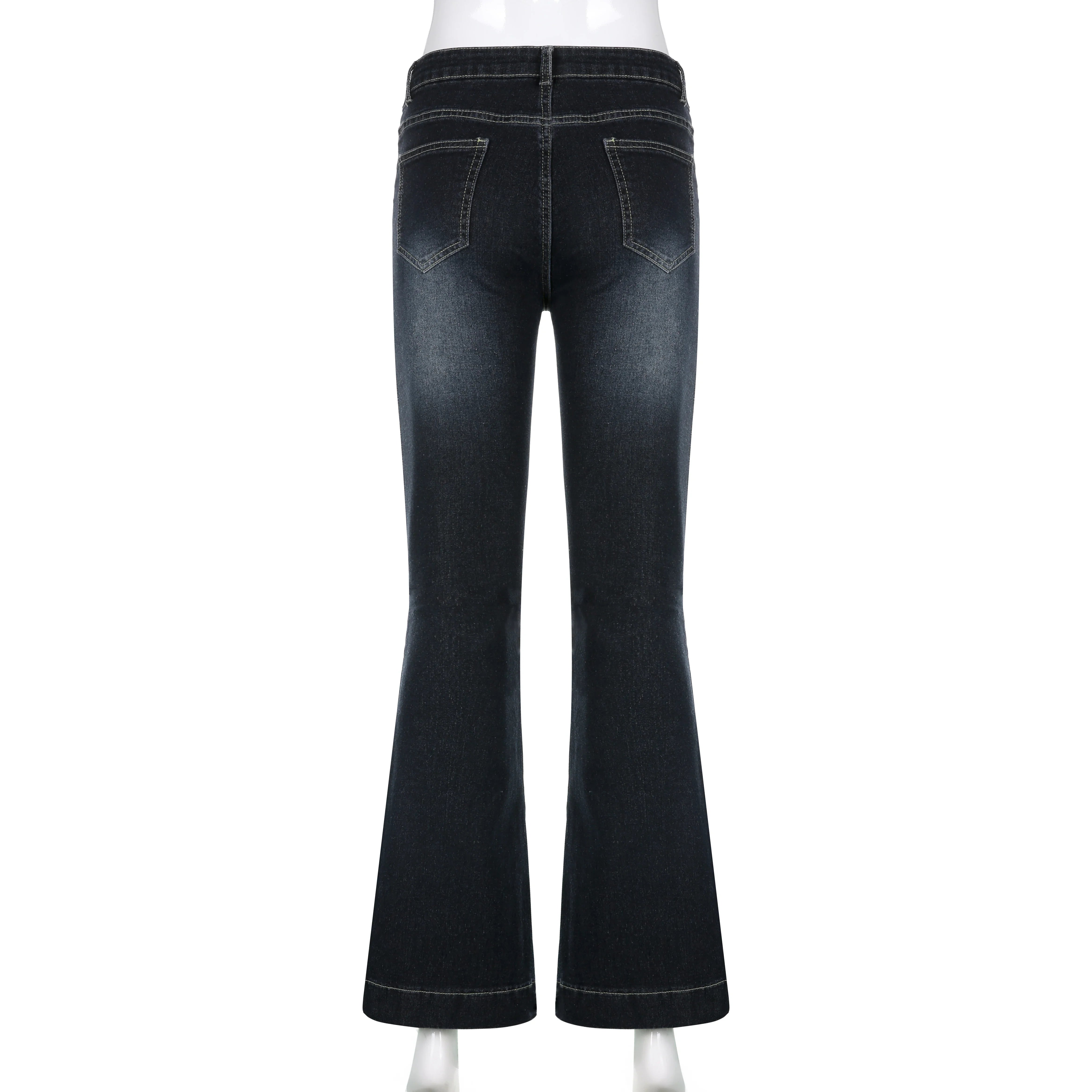 Rockmore Vintage Flare Jeans Low Rise Washed Jean Pants Y2K High Street Denim Trousers Korean Casual New