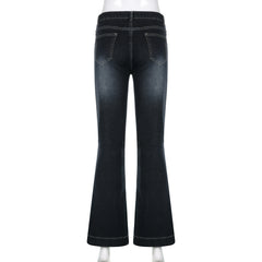 Rockmore Vintage Flare Jeans Low Rise Washed Jean Pants Y2K High Street Denim Trousers Korean Casual New