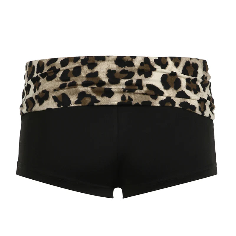 Rockmore Leopard Contrast Patchwork Mini Shorts Low Rise Slim Bottoms Casual Skinny Shorts Baddie Outfits