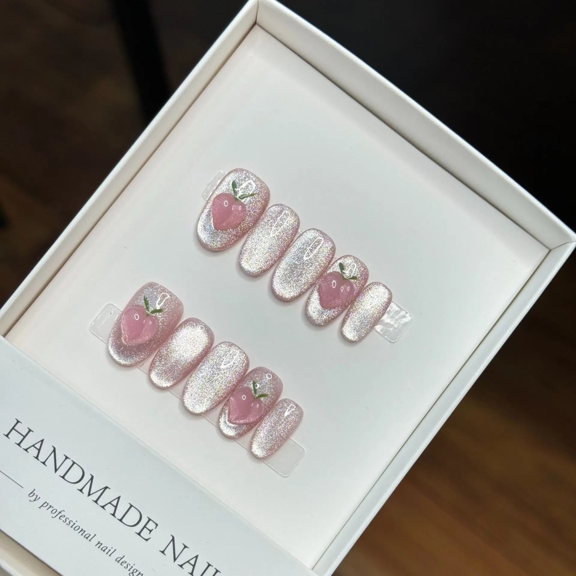 10pcs Festive Red Oval Short Press-On Nails with Cute Tomato Design Glossy Finish Holiday Nail Art Set