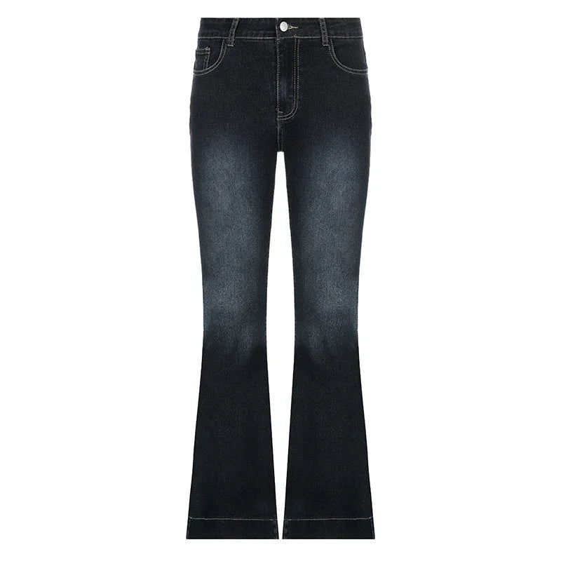 Rockmore Vintage Flare Jeans Low Rise Washed Jean Pants Y2K High Street Denim Trousers Korean Casual New
