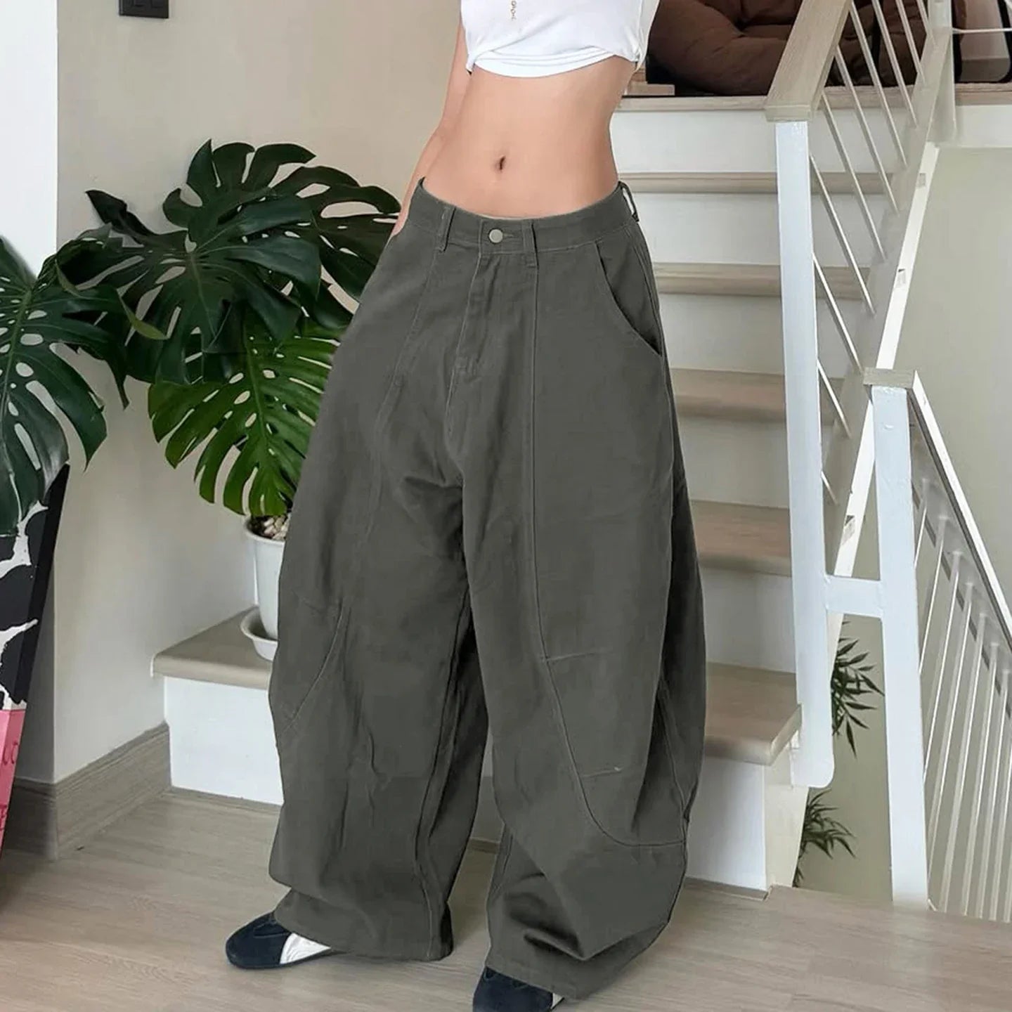 Rockmore American Street Parachute Pants Baggy Jeans Y2K Vintage Straight Cargo Pants Low Raise Wide Leg Denim Trousers