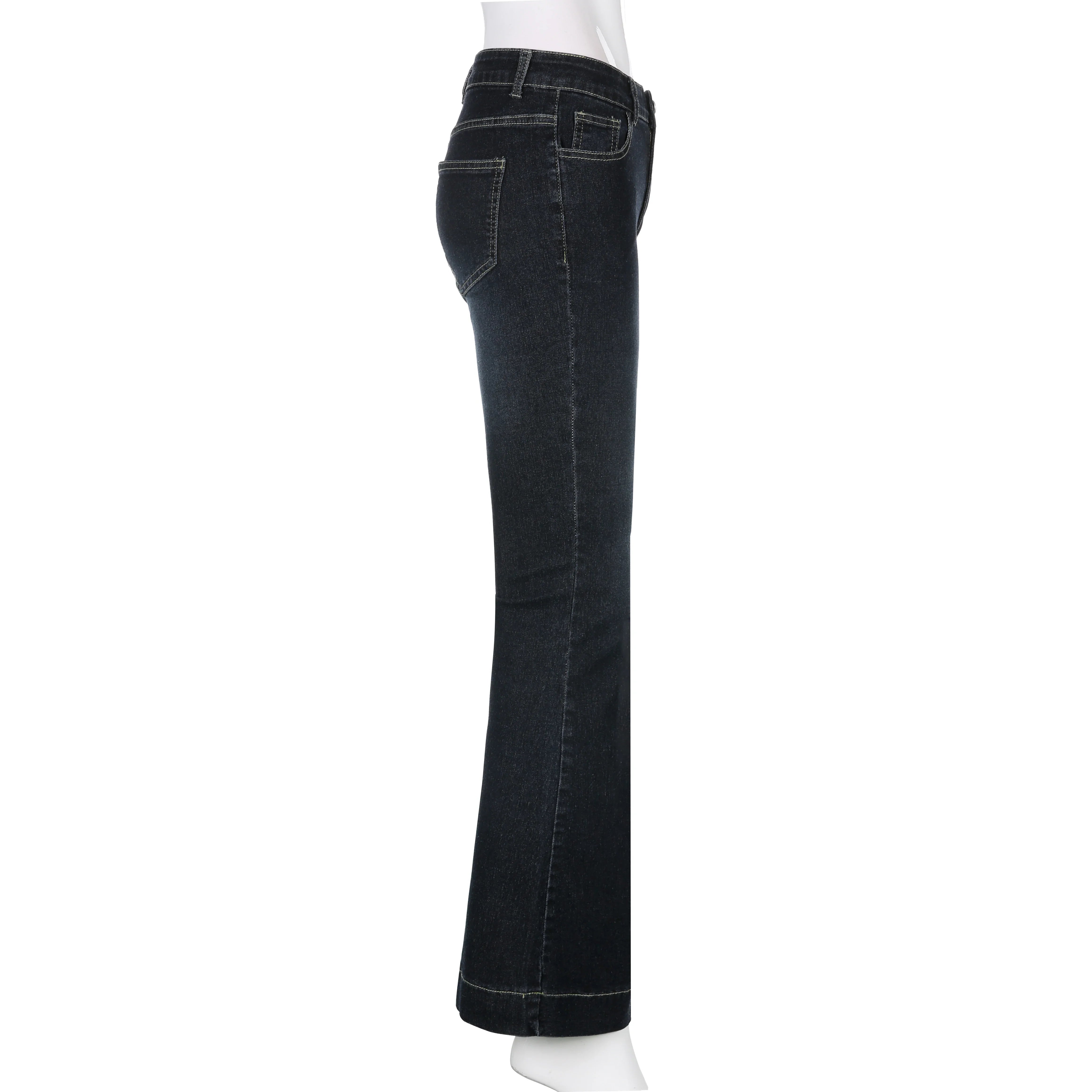 Rockmore Vintage Flare Jeans Low Rise Washed Jean Pants Y2K High Street Denim Trousers Korean Casual New