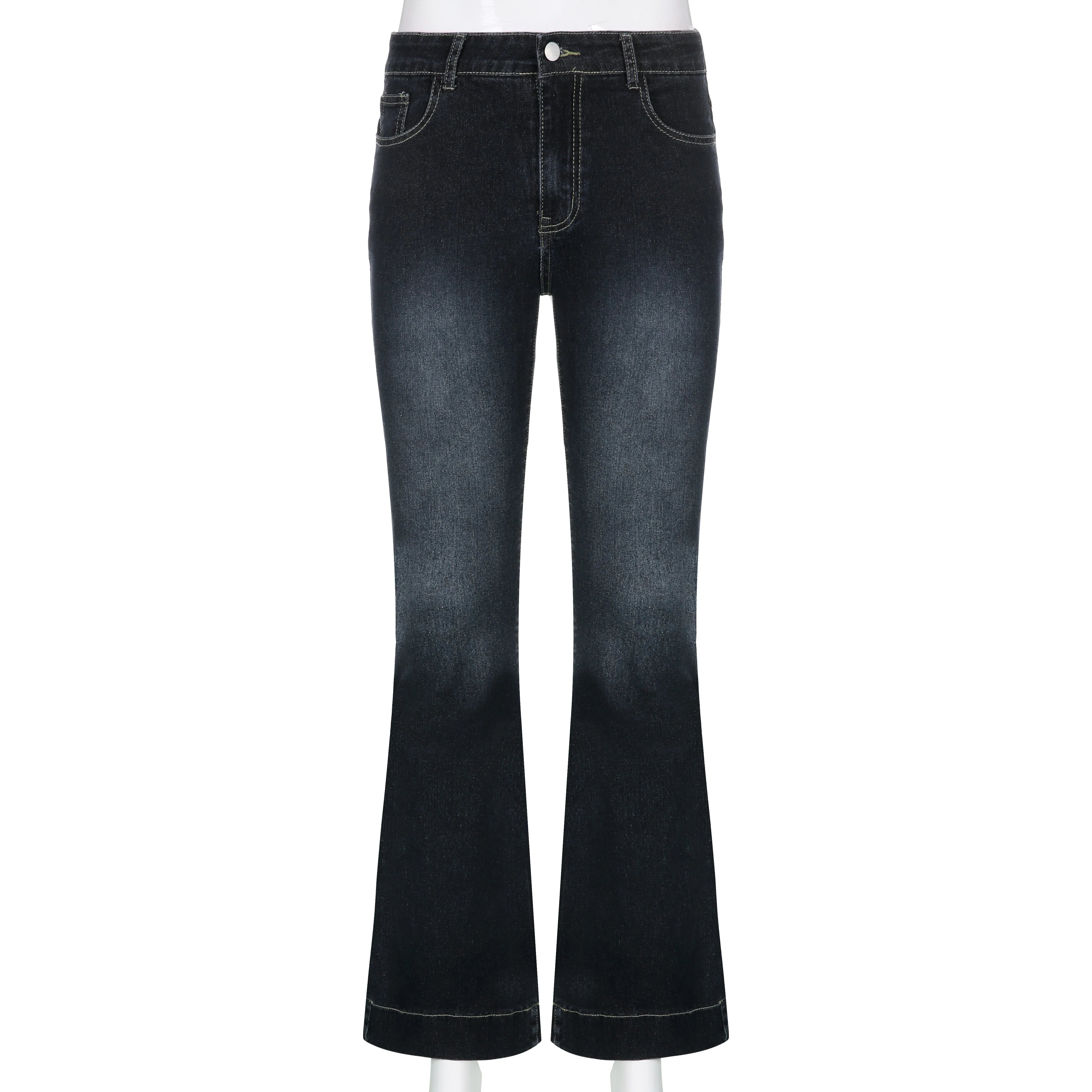 Rockmore Vintage Flare Jeans Low Rise Washed Jean Pants Y2K High Street Denim Trousers Korean Casual New