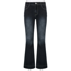 Rockmore Vintage Flare Jeans Low Rise Washed Jean Pants Y2K High Street Denim Trousers Korean Casual New