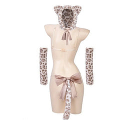 Anime Cute Animal Cat Girl Cosplay Costume Polka Dot Accent Bra and Panties Three-point Set