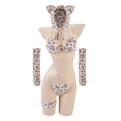 Anime Cute Animal Cat Girl Cosplay Costume Polka Dot Accent Bra and Panties Three-point Set