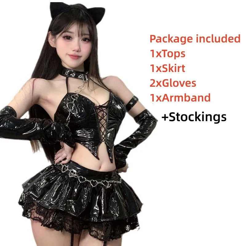 Anime Devil's City Queen Misa Unifrom Costume Cosplay Punk Cyber PU Leather Outfits Costumes Women Halloween Cosplay
