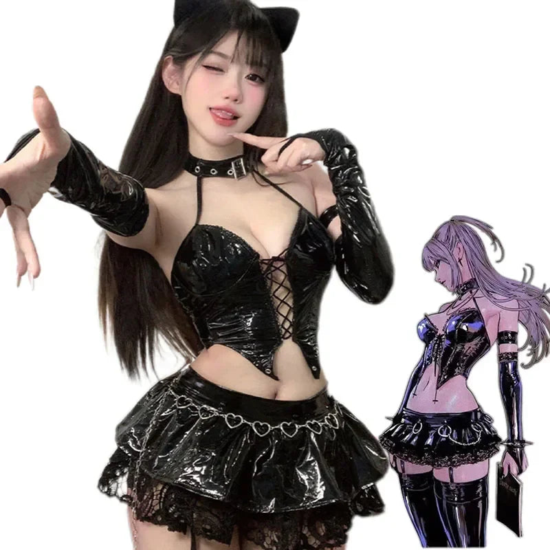 Anime Devil's City Queen Misa Unifrom Costume Cosplay Punk Cyber PU Leather Outfits Costumes Women Halloween Cosplay
