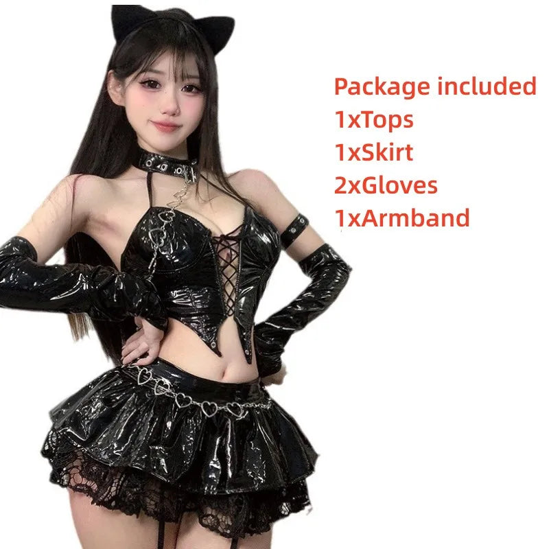 Anime Devil's City Queen Misa Unifrom Costume Cosplay Punk Cyber PU Leather Outfits Costumes Women Halloween Cosplay