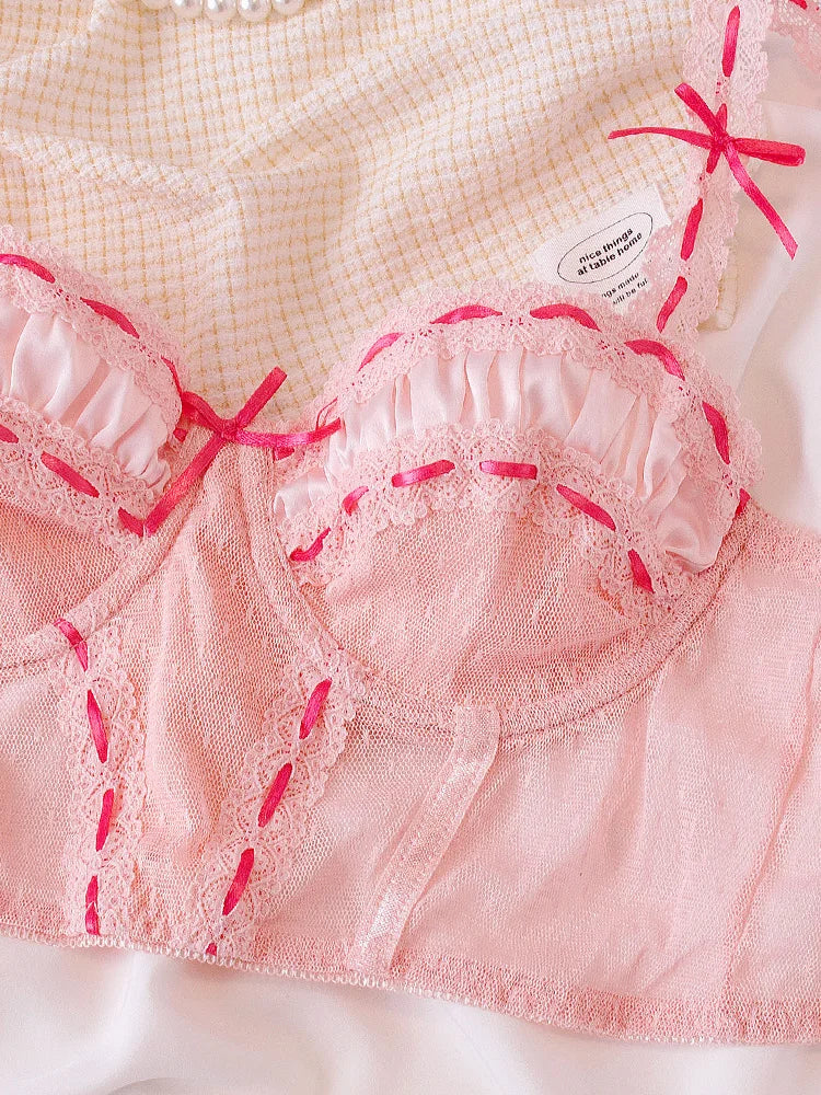 Ballet girls / pink bras lace thin Underwear