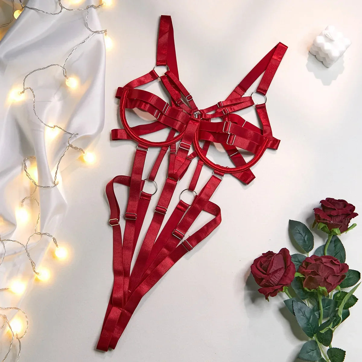 Bdsm Hollow Out Bandage Crotchless Bodysuit Sexy Lingerie