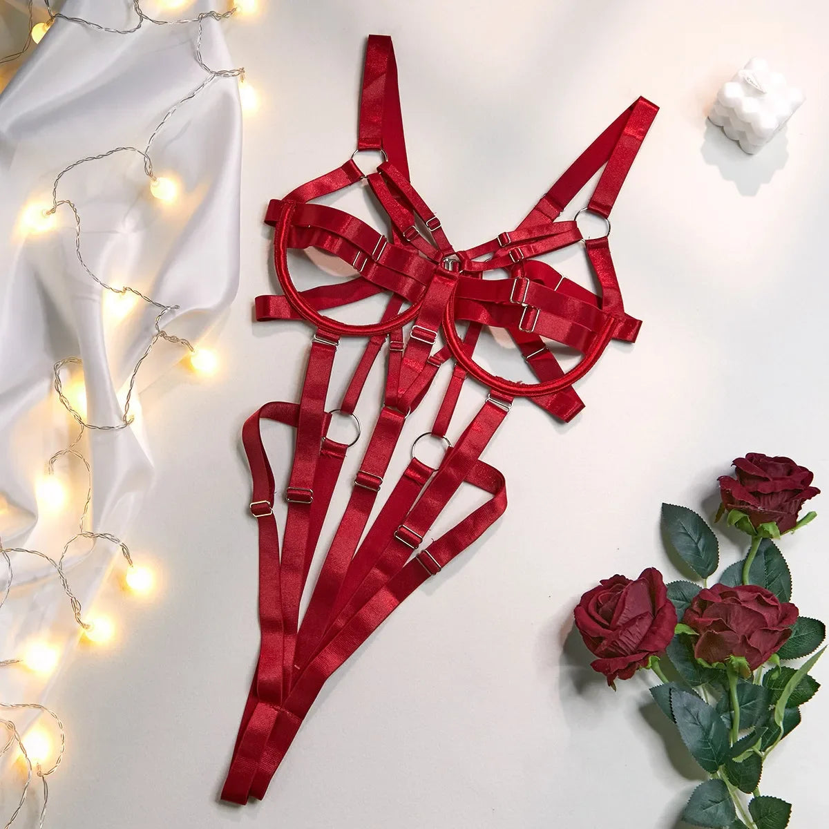 Bdsm Hollow Out Bandage Crotchless Bodysuit Sexy Lingerie