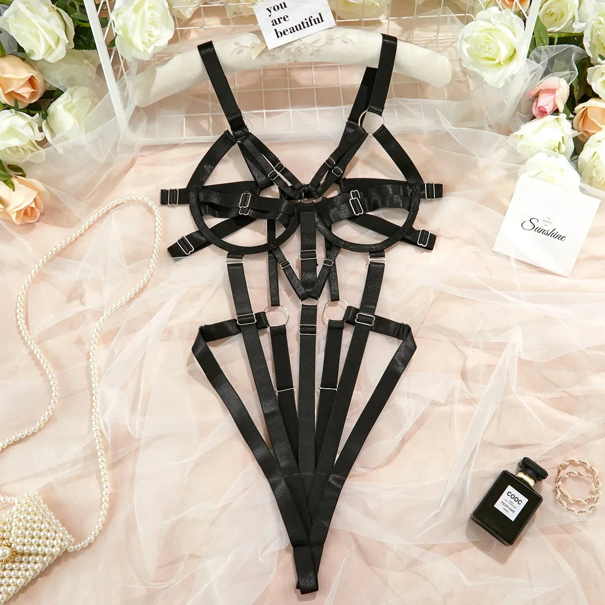 Bdsm Hollow Out Bandage Crotchless Bodysuit Sexy Lingerie