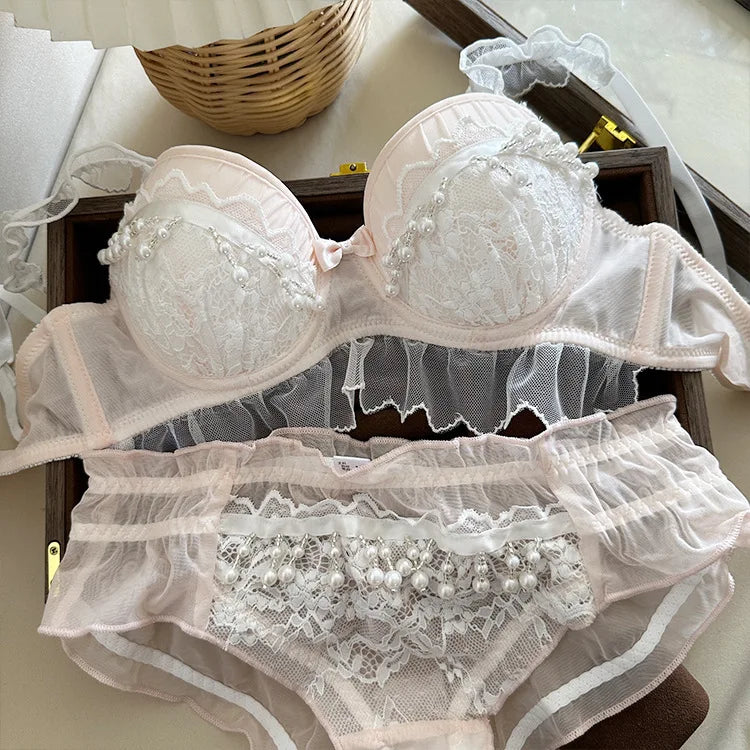 Beaded lingerie briefs comfortable lace without steel ring lifting up the support of light Underwear