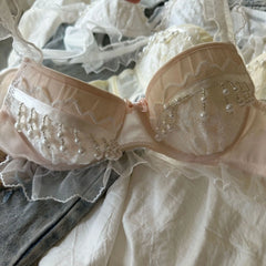 Beaded lingerie briefs comfortable lace without steel ring lifting up the support of light Underwear