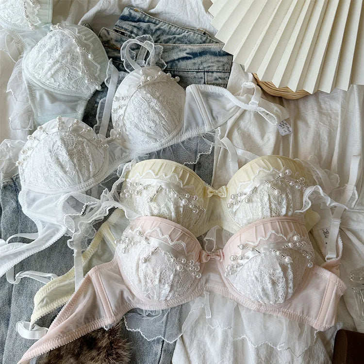 Beaded lingerie briefs comfortable lace without steel ring lifting up the support of light Underwear