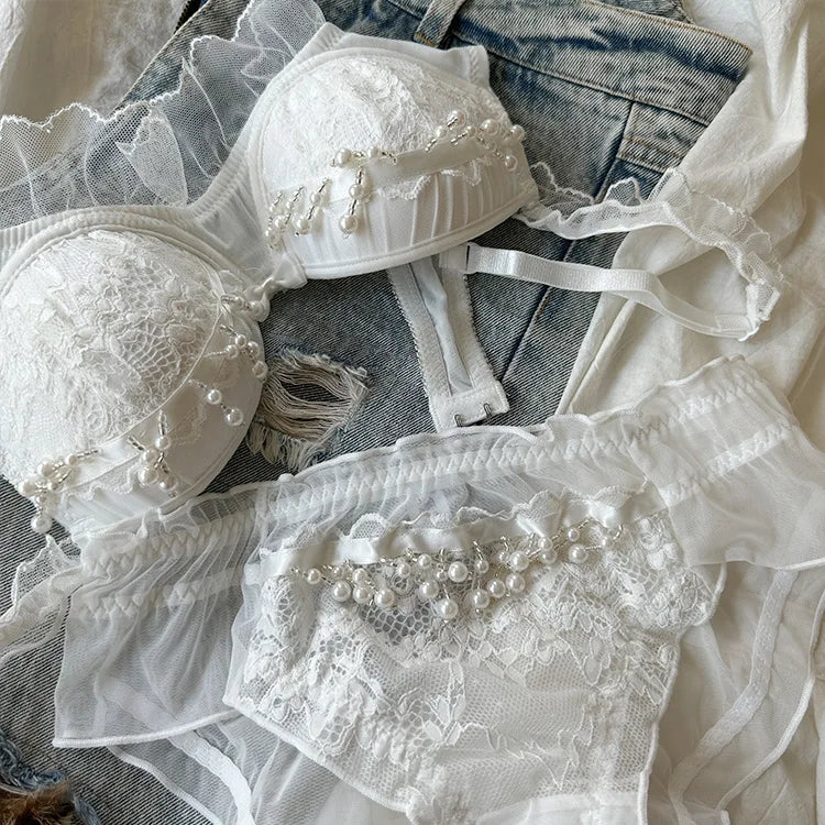 Beaded lingerie briefs comfortable lace without steel ring lifting up the support of light Underwear