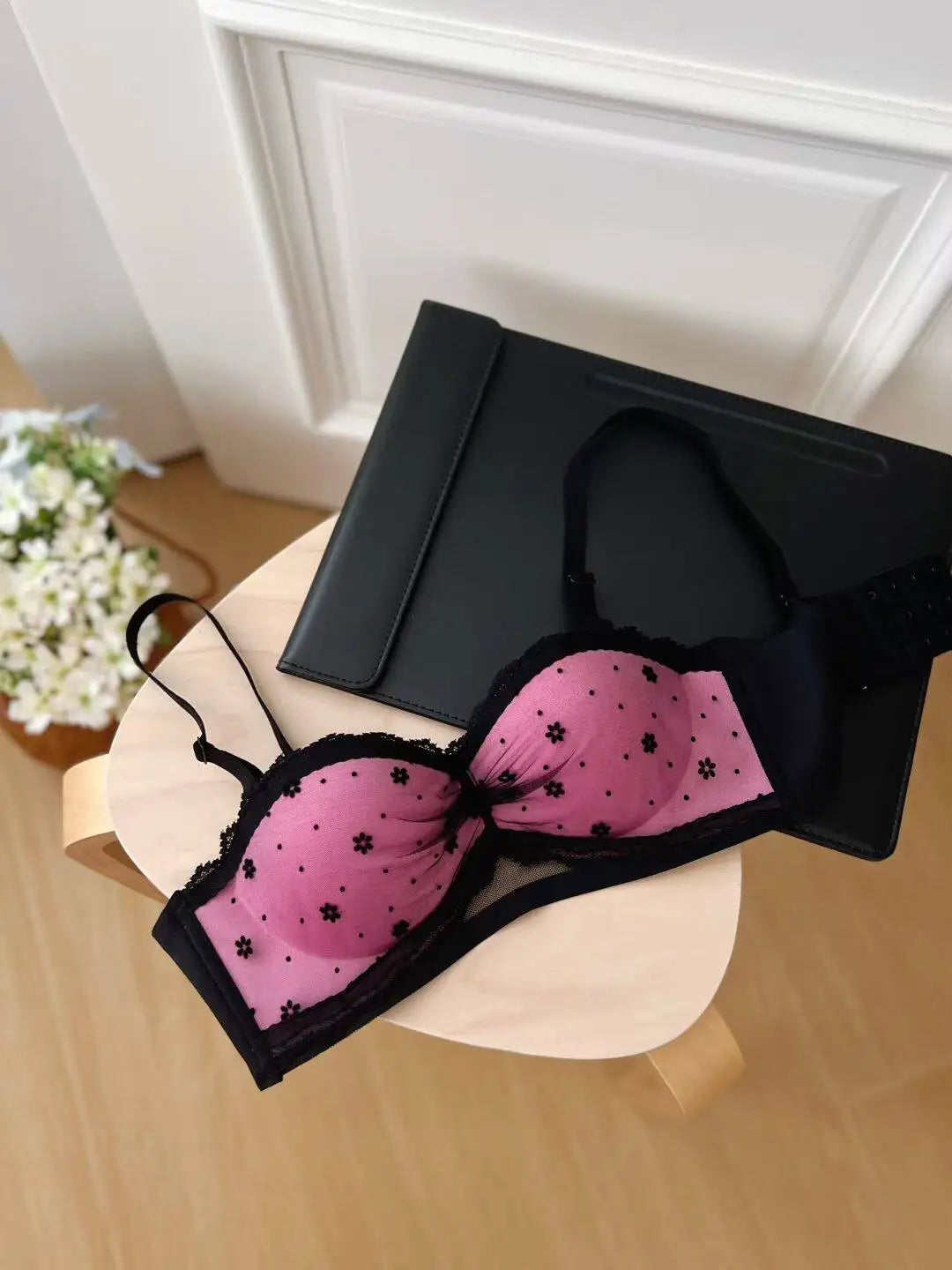 Black Embroidered Lace Bra