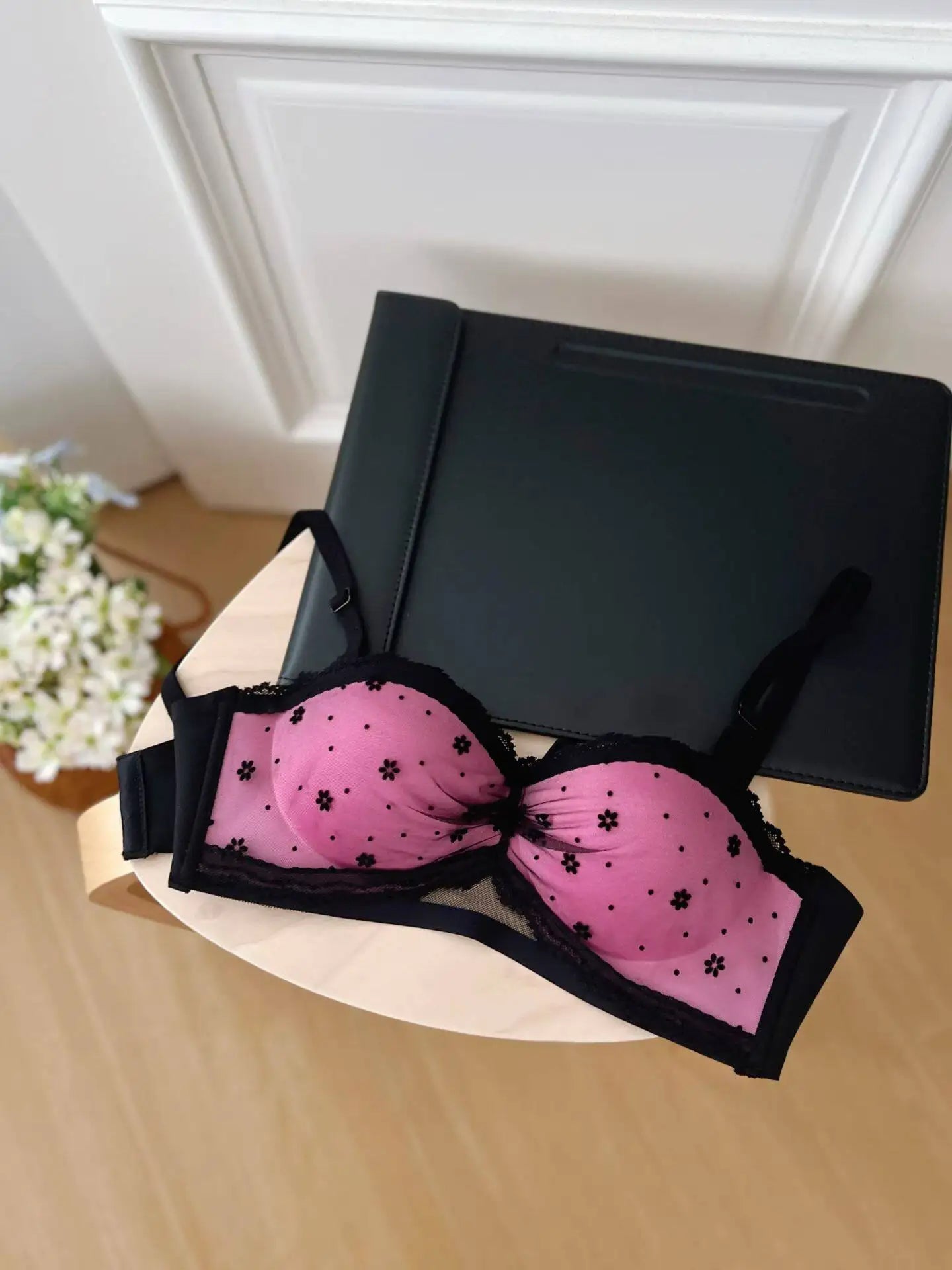 Black Embroidered Lace Bra