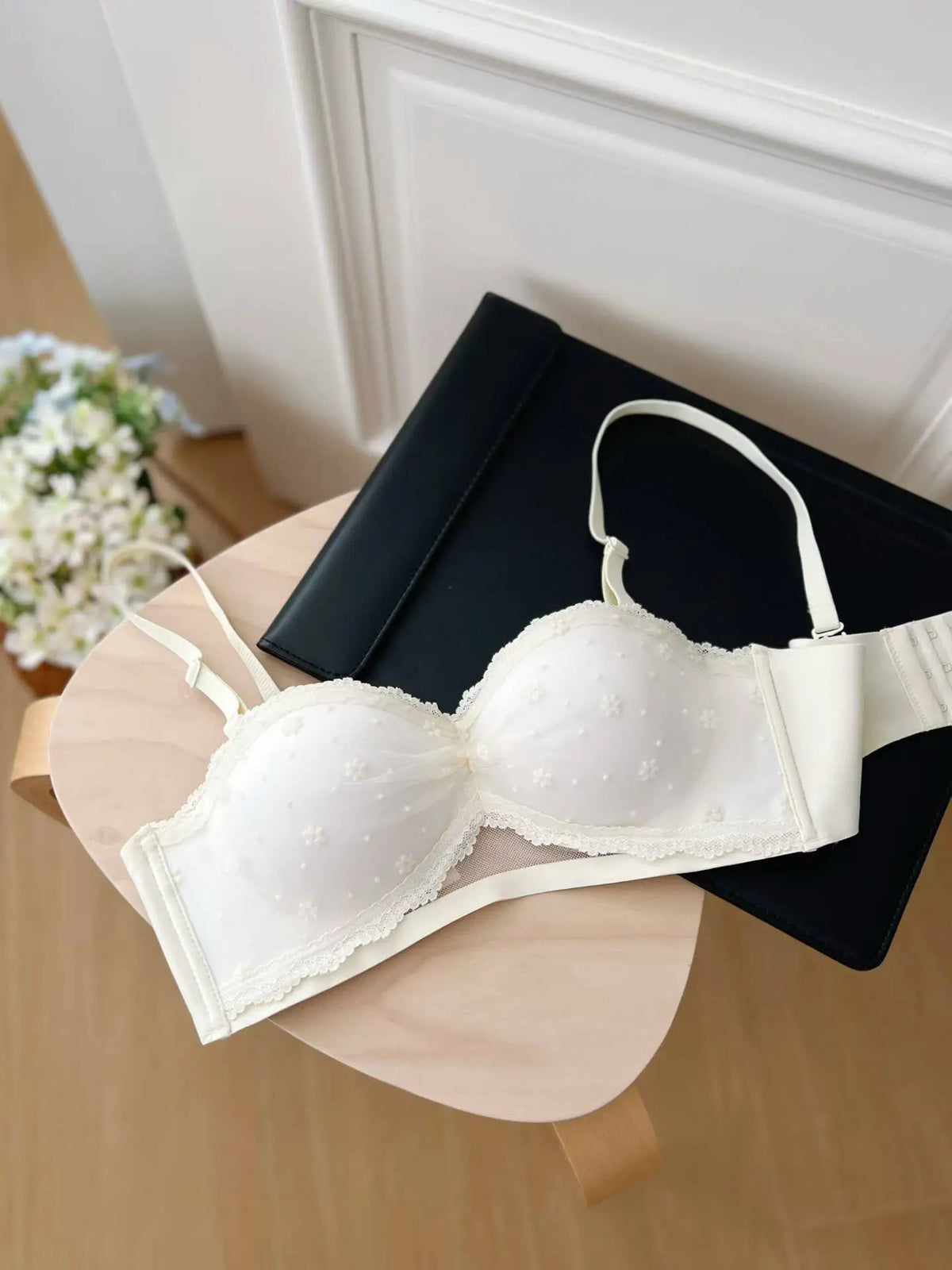 Black Embroidered Lace Bra