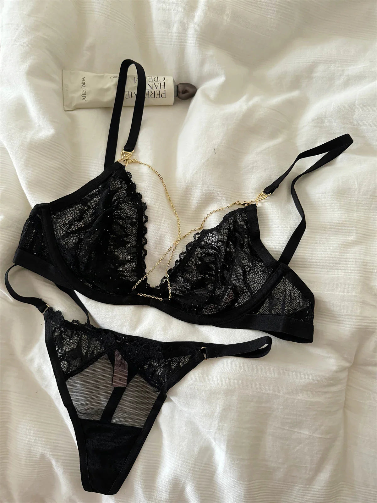 Black chain thin cup Underwear