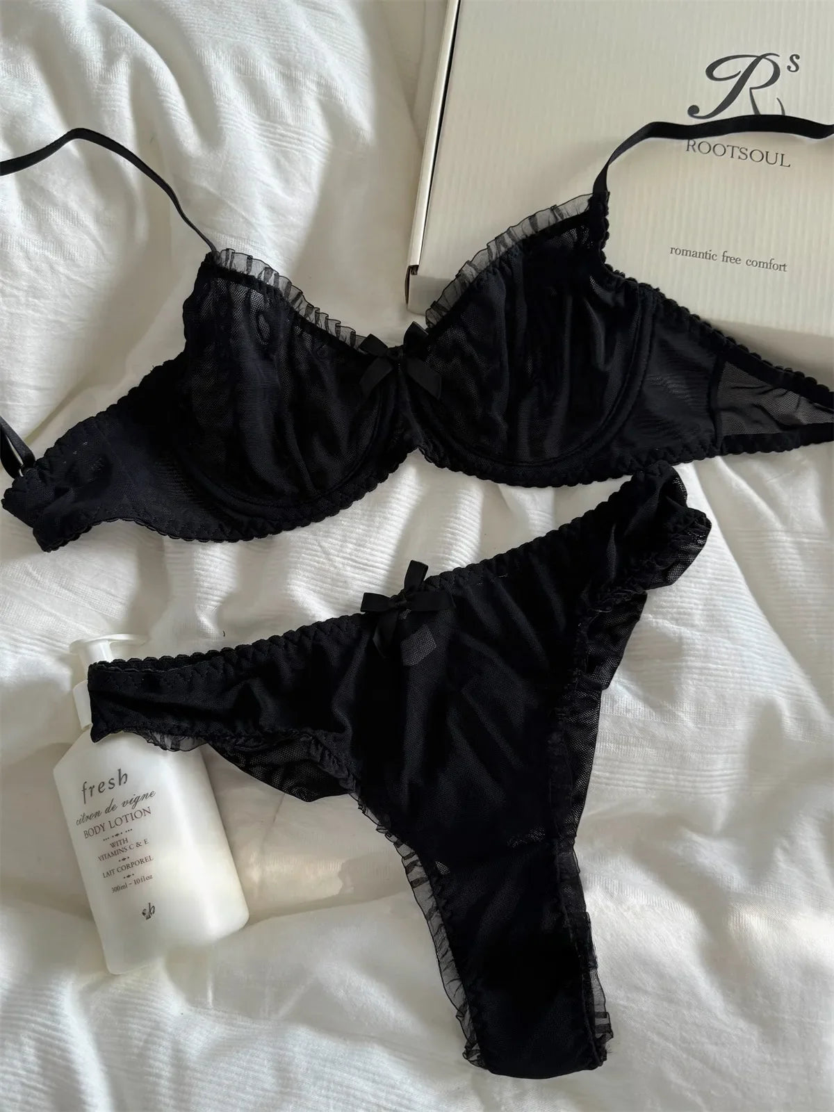 Black lace mesh lingerie feel Underwear