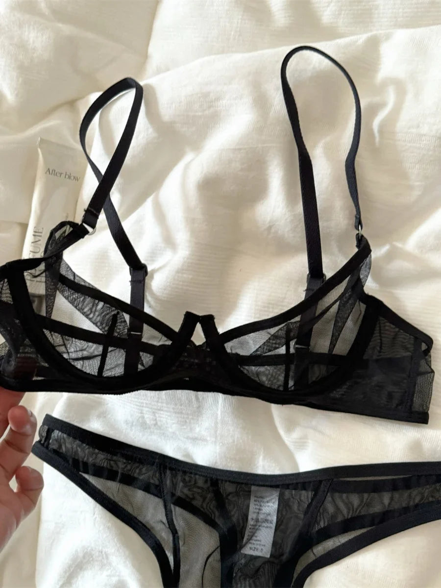 Black lace mesh thin paragraph large breast Underwear