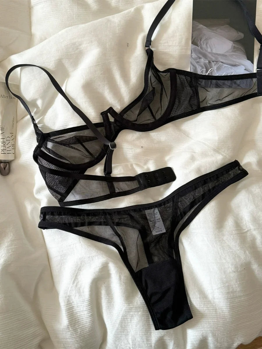 Black lace mesh thin paragraph large breast Underwear