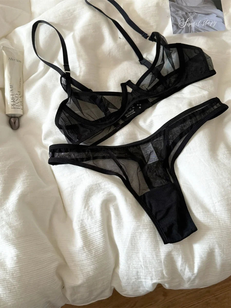 Black lace mesh thin paragraph large breast Underwear