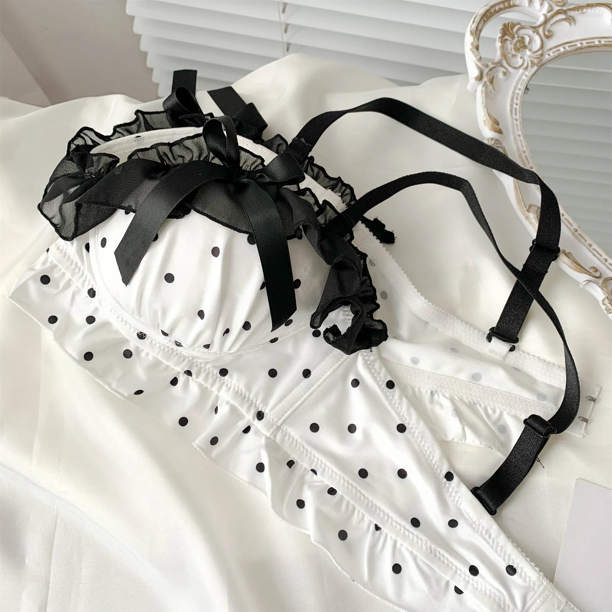 Black lingerie women bralette straps removable panties Underwear