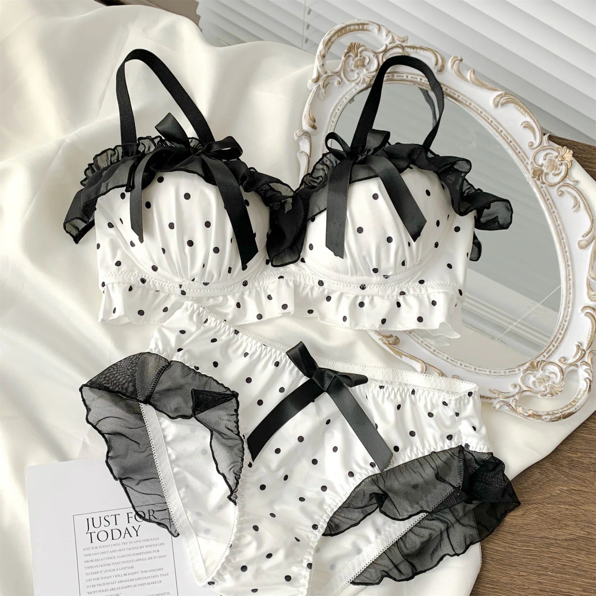Black lingerie women bralette straps removable panties Underwear