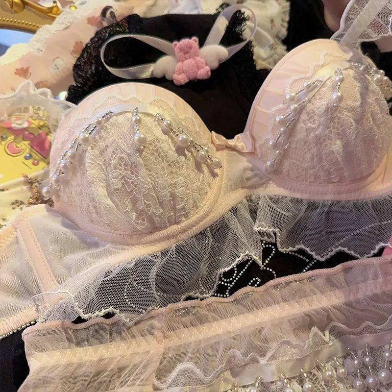Bra Mermaid pearl chain pink lace lingerie princess Underwear