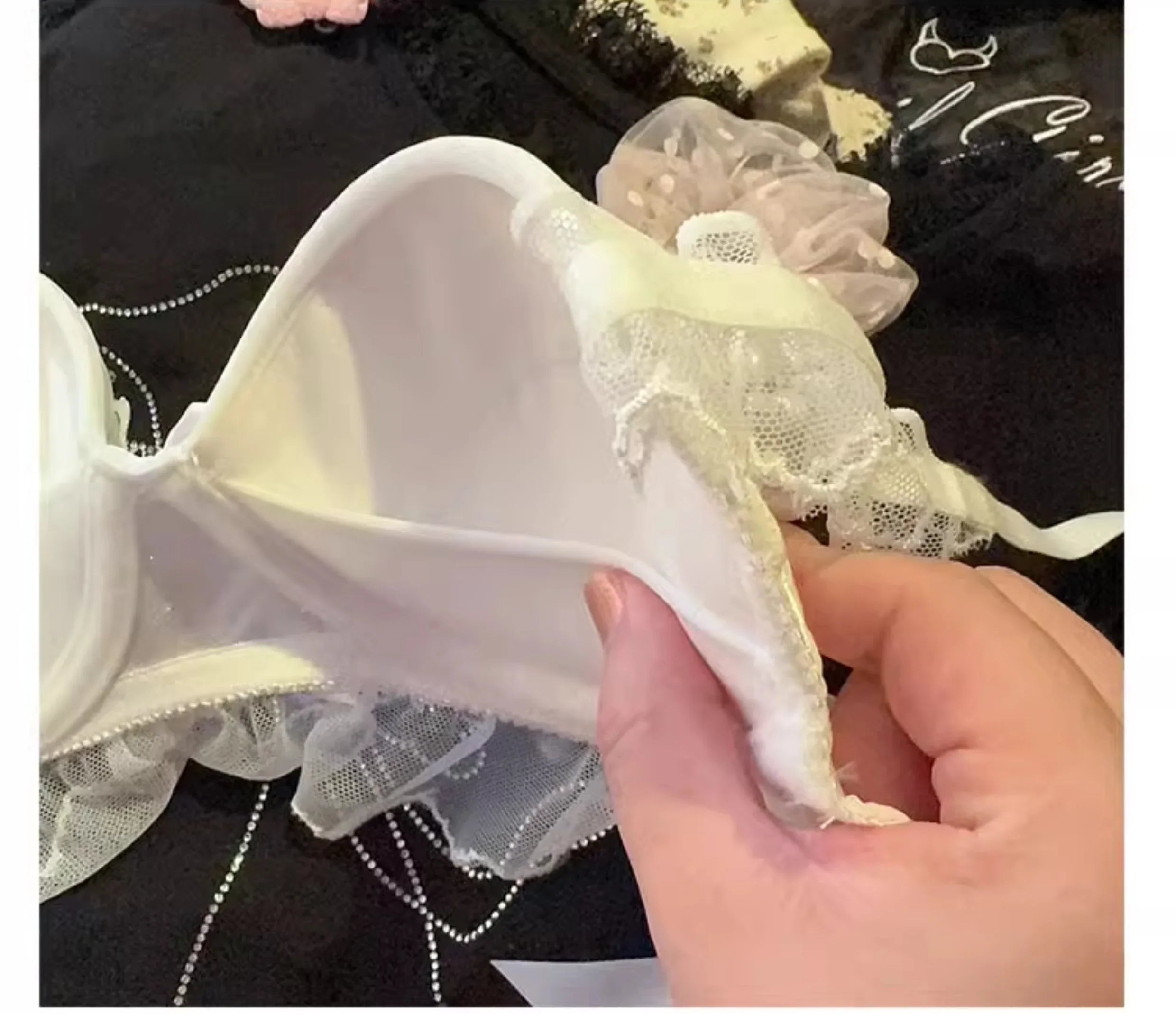 Bra Mermaid pearl chain pink lace lingerie princess Underwear