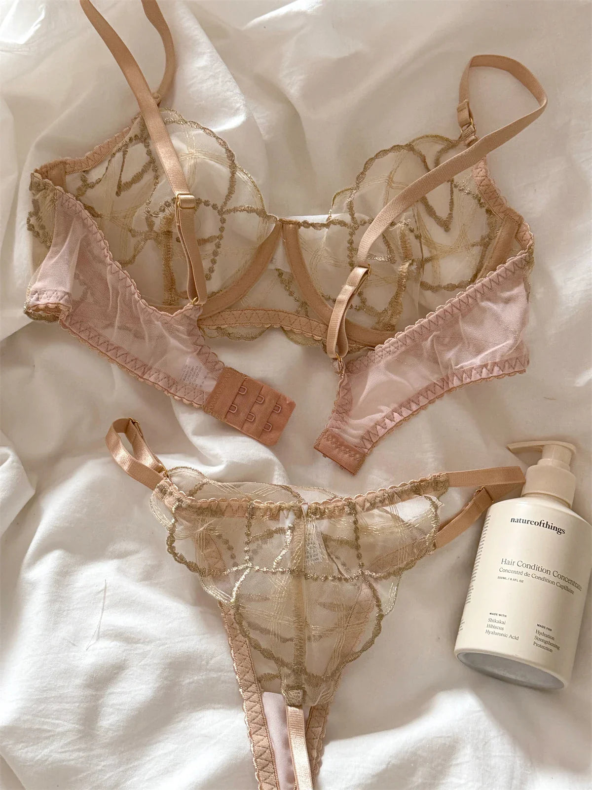 Champagne color three-piece lingerie briefs Set
