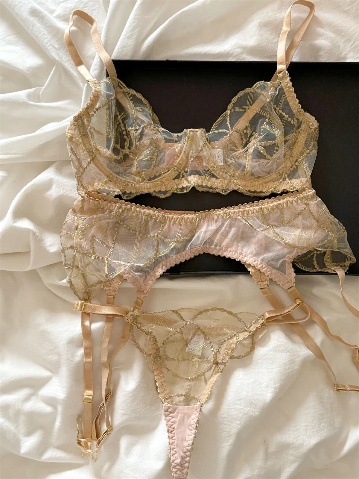 Champagne color three-piece lingerie briefs Set