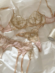 Champagne color three-piece lingerie briefs Set