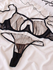 Cross Mesh Eyelash Lingerie Women Lace Steel Bra Hollow Out Underwear