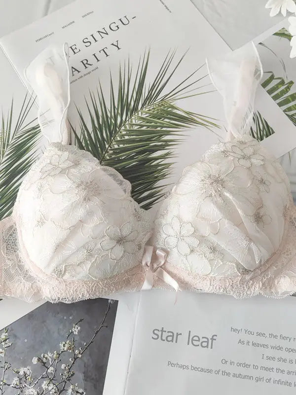 **Embroidered Floral Lace Low-Cut Japanese-Style Lingerie Set