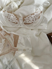 Embroidered flowers lingerie three-piece Underwear