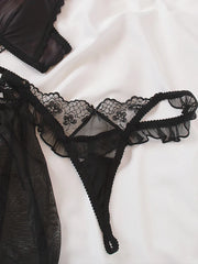 Embroidery comfortable hollow thin cups nightgown black camisole women's erotic lingerie Set