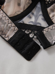 Embroidery double into cups gathered lingerie effect see-through mesh three-point Underwear