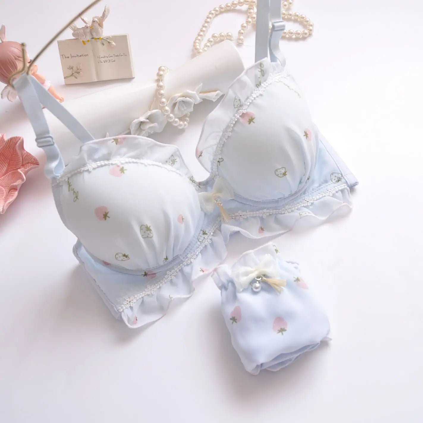 Embroidery film cup bralette two-color water-soluble lingerie no steel ring fresh and girly cute gather Underwear
