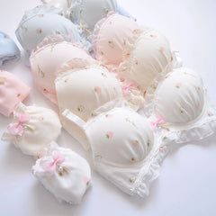 Embroidery film cup bralette two-color water-soluble lingerie no steel ring fresh and girly cute gather Underwear