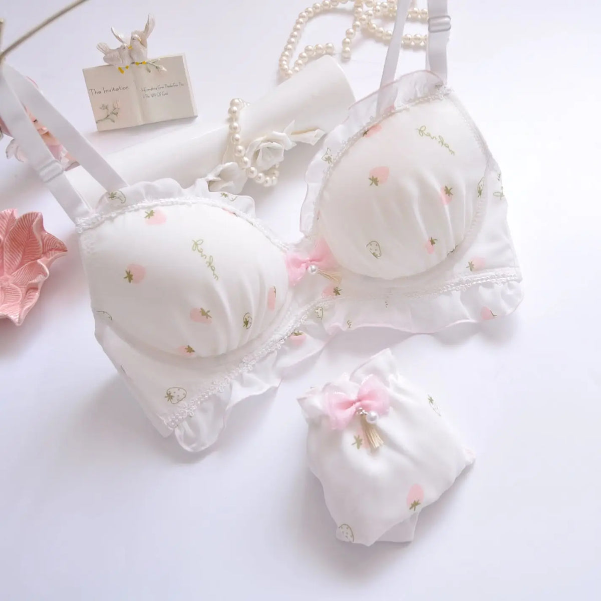 Embroidery film cup bralette two-color water-soluble lingerie no steel ring fresh and girly cute gather Underwear