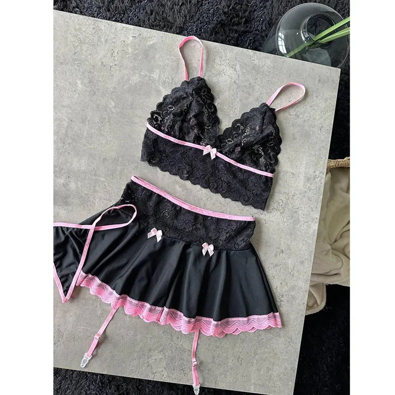 Erotic Hot Cosplay Uniform Fairy Ultra Sexy Seamless Bra Kit Garter Set